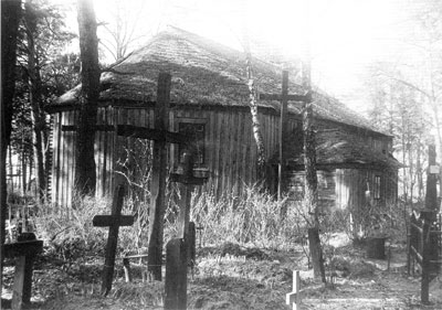 Drewniana kaplica cmentarna, widok od pd.-wsch. Foto z ok. 1927.  